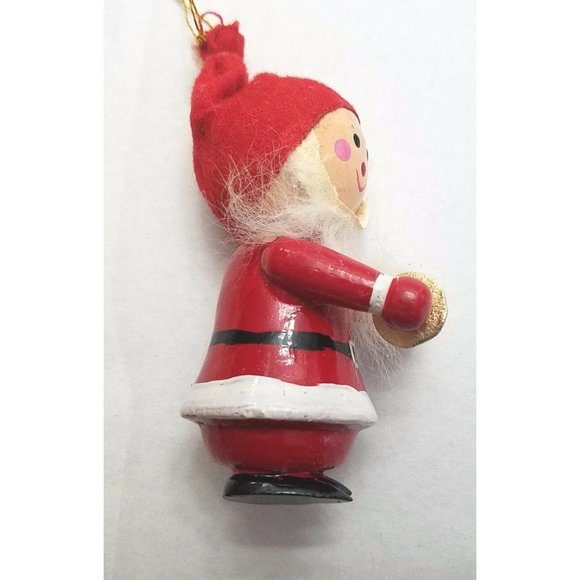 Santa Elf Holding Cymbals Vintage Wood Christmas Tree Ornament Decor 3.5" Tall - Picture 6 of 10
